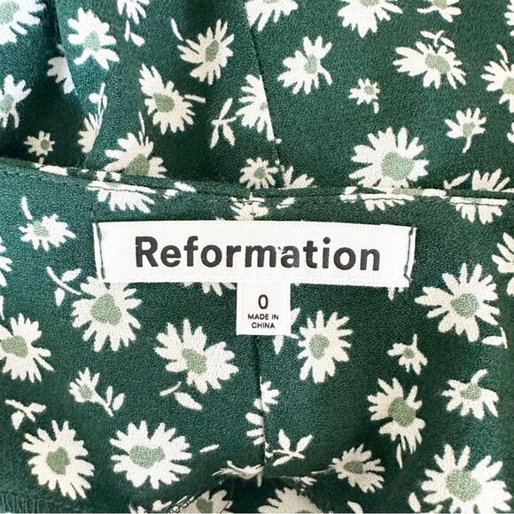 Reformation Dress Midi Crimini Green Floral Side Slit Adjustable Straps Size 0 - Picture 8 of 10